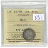 Image 1 : 1874 H, ICCS Graded Canadian silver 10 cent coin - F15