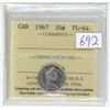 Image 1 : 1967 ICCS Graded, Canadian silver Centennial fish 10 cent coin - PL64
