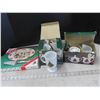 Image 1 : Christmas fine porecelain sugar and creamer, hand-painted mugs and 1988 coup plate with server, all 