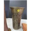 Image 2 : 11" brass art vase, brass bugle and carved wood bread t vintage message bun-tray