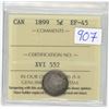 Image 1 : 1899 ICCS Graded, Canadian silver 5 cent coin - EF45