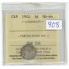 Image 1 : 1902 ICCS Graded, Canadian silver 5 cent coin - MS64