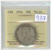 Image 1 : 1916, ICCS Graded Canadian silver 50 cent coin - VG-10