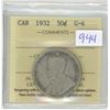 Image 1 : 1932, ICCS Graded Canadian silver 50 cent coin - G-6