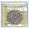 Image 1 : 1937 ICCS Graded, Canadian voyageur silver dollar - AU58