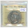 Image 1 : 1952 ICCS Graded, Canadian voyageur silver dollar - MS60