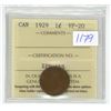 Image 1 : 1929 ICCS Graded, Canadian 1 cent penny coin - VF20