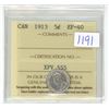 Image 1 : 1913 ICCS Graded, Canadian 5 cent silver coin -EF40