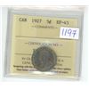 Image 1 : 1927 ICCS Graded, Canadian 5 cent nickel coin - EF45