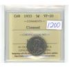 Image 1 : 1933 ICCS Graded, Canadian 5 cent nickel coin - VF20