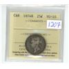 Image 1 : 1874 H, ICCS Graded, Canadian 25 cent silver coin - VG10