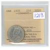 Image 1 : 1935 ICCS Graded, Canadian 25 cent silver coin - VF20