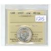 Image 1 : 1937 ICCS Graded, Canadian 25 cent silver coin - MS64