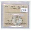 Image 1 : 1943 ICCS Graded, Canadian 25 cent silver coin - MS63