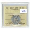 Image 1 : 1967 ICCS Graded, Canadian Centennial "Lynx" 25 cent silver coin - MS64
