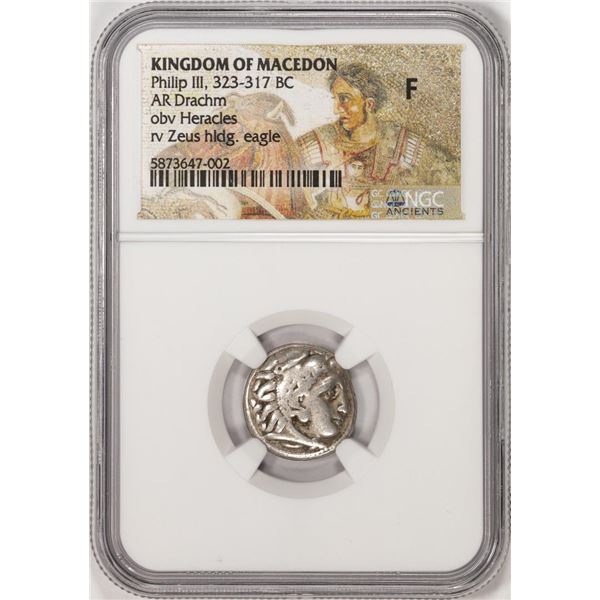 323-317 BC Kingdom of Macedon Philip III AR Drachm Ancient Coin NGC F