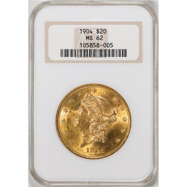 1904 $20 Liberty Head Eagle Gold Coin NGC MS62
