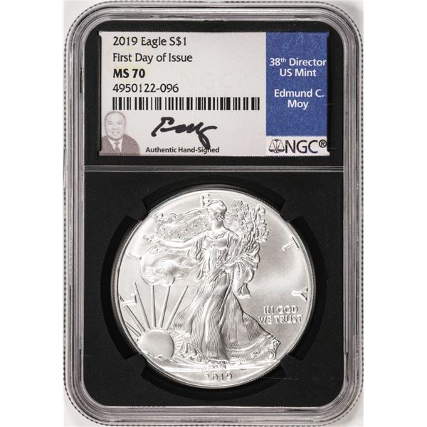 2019 $1 American Silver Eagle Coin NGC MS70 First Day of Issue Edmund Moy Signature