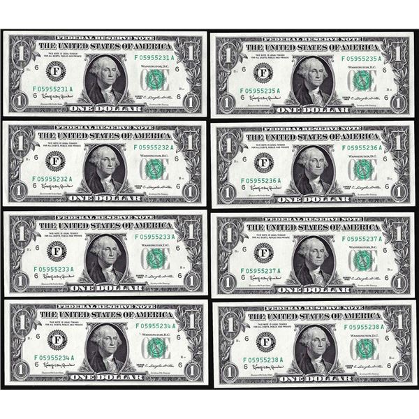 Lot of (8) Consecutive 1963 $1 Federal Reserve Notes Atlanta