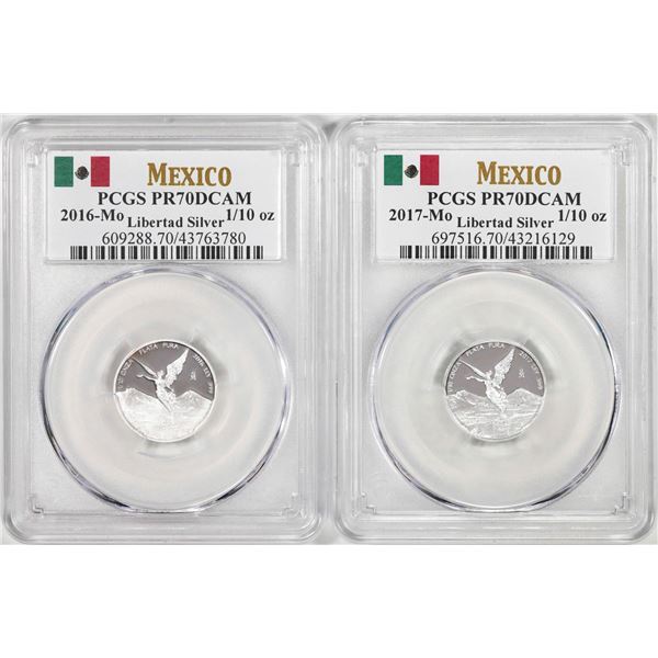 Lot of 2016-2017-Mo Mexico Proof 1/10 oz Silver Libertad Coins PCGS PR70DCAM