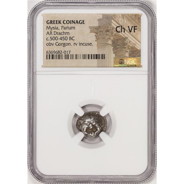 c.500-450 BC Mysia Parium AR Drachm Ancienct Greek Coin NGC Ch VF