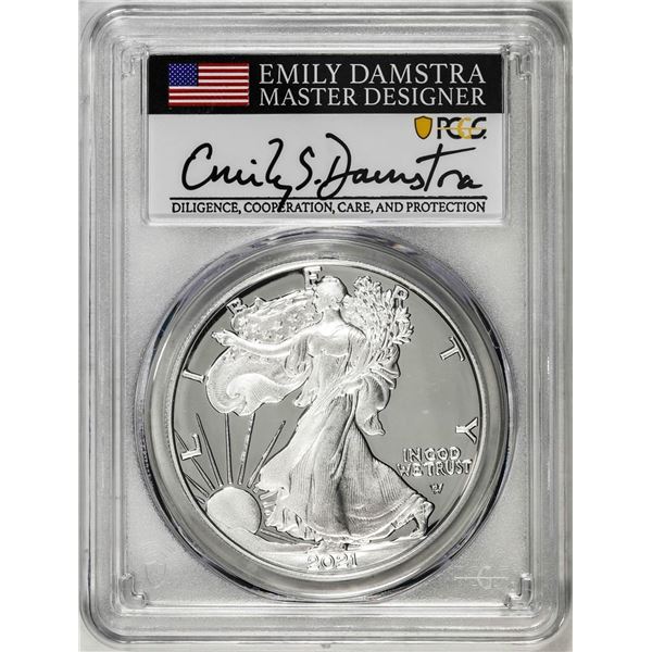 2021-S Type 2 $1 American Silver Eagle Coin PCGS PR70DCAM Emily Damstra Signature FS