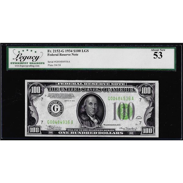1934 $100 Federal Reserve Note Chicago LGS Fr.2152-G Legacy About New 53