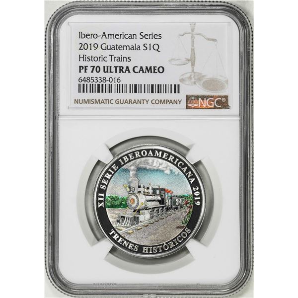 2019 Guatemala 1 Quetzal Ibero Historic Trains Proof Silver Coin NGC PF70 Ultra Cameo