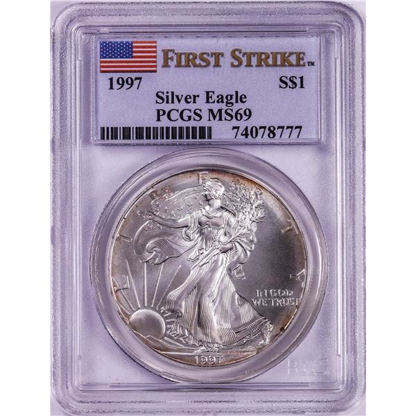 1997 $1 American Silver Eagle Coin PCGS MS69 First Strike