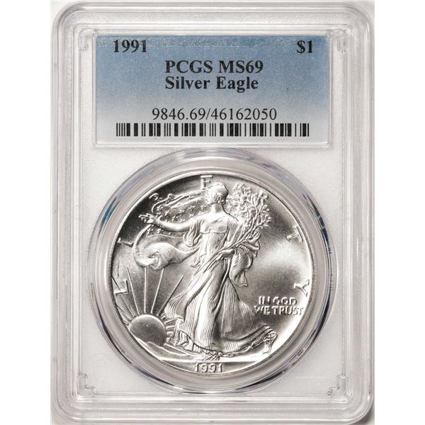 1991 $1 American Silver Eagle Coin PCGS MS69