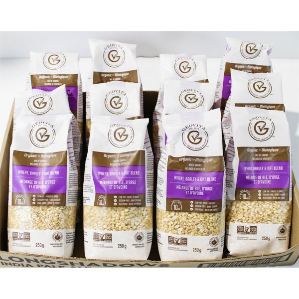 12 GEOVITA ORGANIC WHEAT BARLEY & OAT BLEND 250G PER