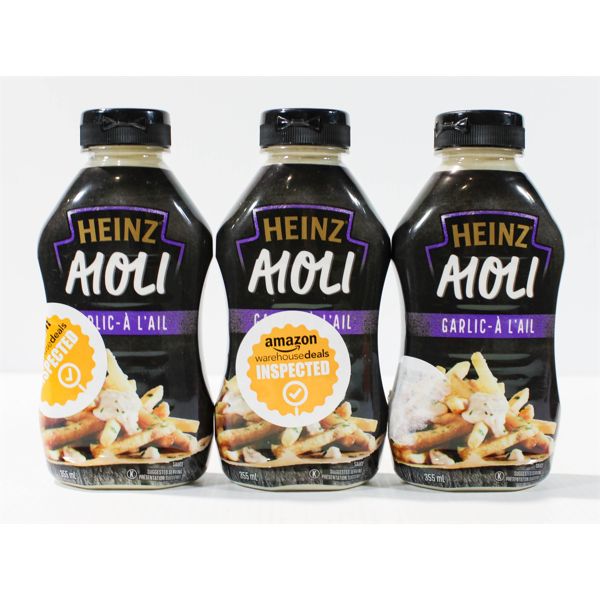 3 HEINZ GARLIC AIOLI 355ML BOTTLES