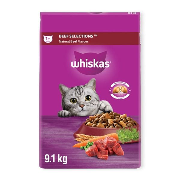 WHISKAS BEEF SELECTIONS CAT FOOD 9.1KG 