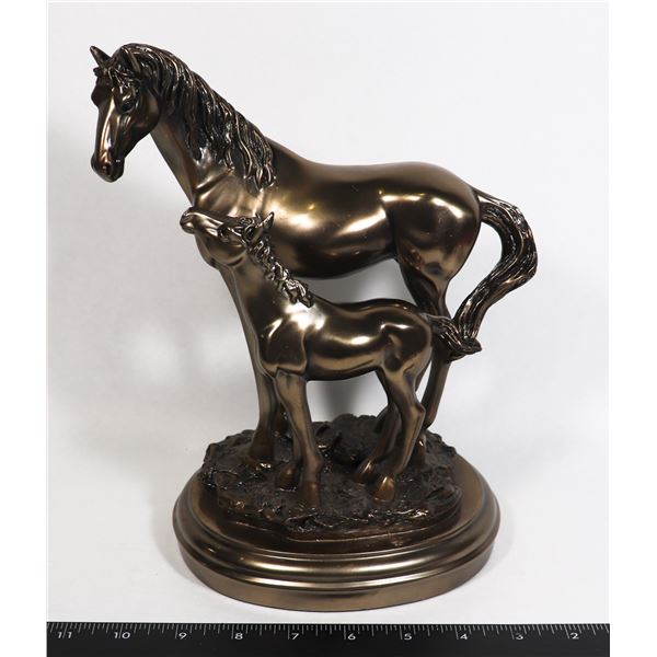 HORSES BRONZE TONE STATUE 10" TALL