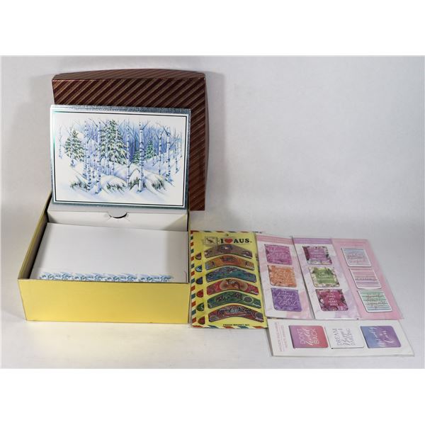 LOT OF CHRISTMAS CARDS, PAGE MARKERS AND FRIDGE