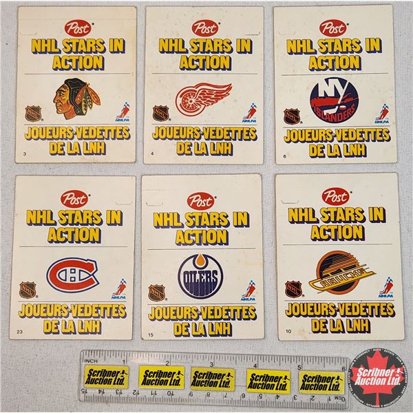 1981-82 Post NHL Stars In Action Cards (6) : Incl. Canadiens, Oilers, Canucks, Islanders, Red Wings,