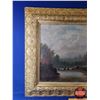 Image 2 : Framed Landscape Painting (Hardboard Canvas with Painted Ornate Plaster Cast Frame) (32-1/2"H x 46-1