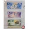 Image 2 : Canada Bills (3) - $5 Bill 2002 : Knight/Dodge #ANV9783094 - $10 Bill 2005 : Jenkins/Carney #BFF6417