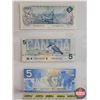 Image 2 : Canada $5 Bills (3): - 1979 Lawson/Bouey #30100607125 - 1986 Crow/Bouey #ENA7320754 - 2002 Knight/Do