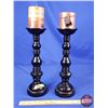 Image 1 : HOME DÉCOR : Wooden Handle Holders & Candles (2) ( 14"H x 4"Dia) (SEE PICS!)