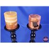 Image 2 : HOME DÉCOR : Wooden Handle Holders & Candles (2) ( 14"H x 4"Dia) (SEE PICS!)