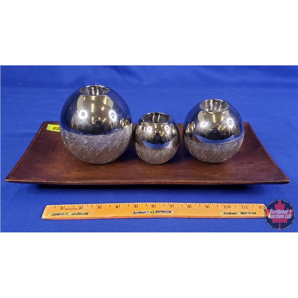 HOME DÉCOR : Tea Light Candle Holders (3) & Trinket Tray (Tray Measures : 16 L x 8 W) (SEE PICS!)