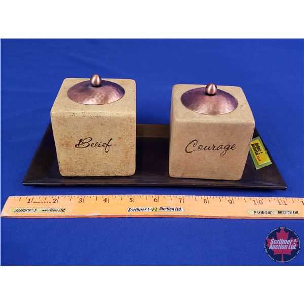 HOME DÉCOR : Inspirational  Belief &  Courage  Tea Candle Holder & Trinket Tray (Tray Measures : 11 