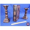 Image 2 : HOME DÉCOR : Wooden Candle Sticks w/Vintage Style Book Shaped Trinket Storage Box (Book Box Measures