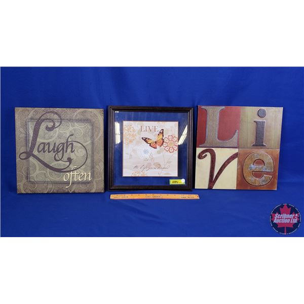 HOME DÉCOR - Wall Art : "Laugh Often" Canvas, "Live the Life you Dream" Framed Glass & "Live" Wooden