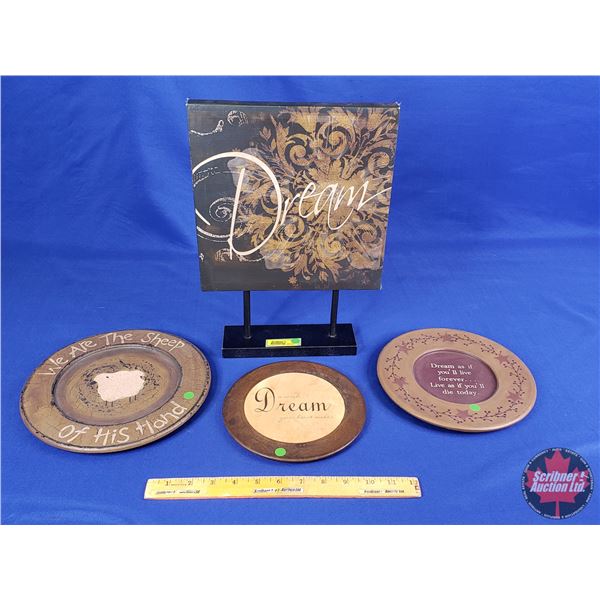 HOME DÉCOR : "Dream" Standing Art, Décor Plates & Sheep Décor Plate (Standing Art Measures : 14-1/2"