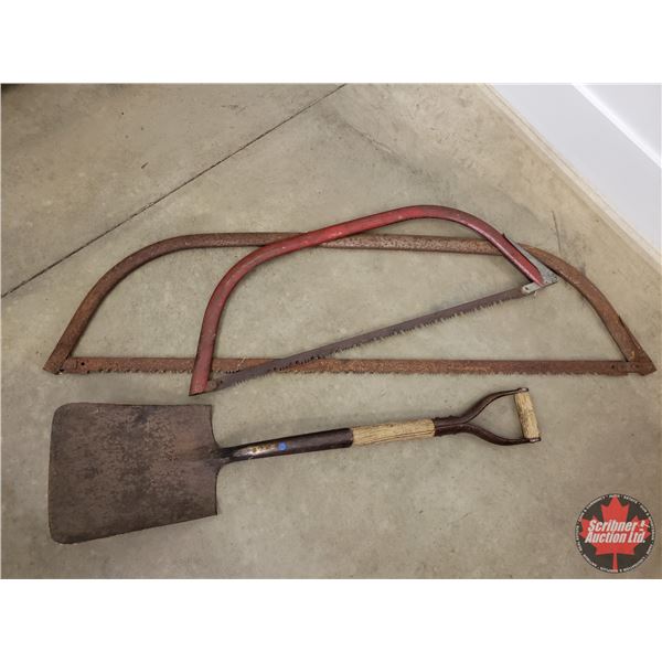 Shovel & Bow Hand Saws (2) (Large Saw Measures : 13-1/2"L x 52"W) (SEE PICS!)