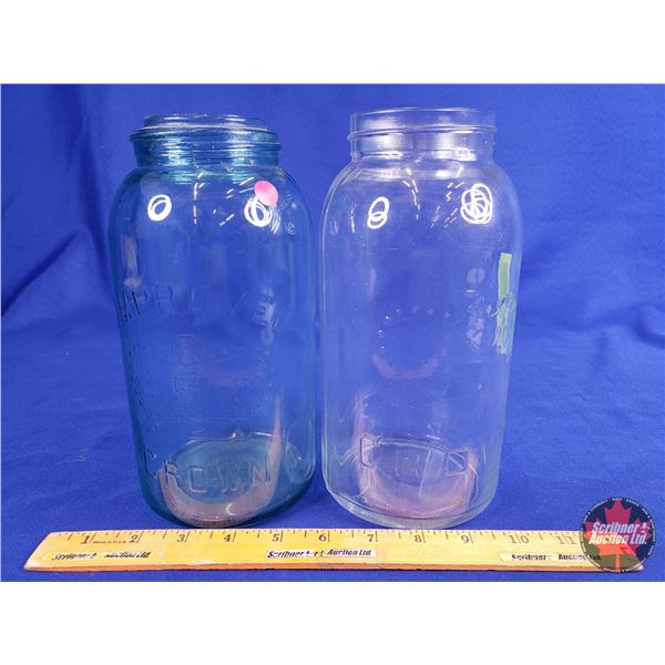 Crown Mason Jars (2) (9 H x 4 Dia) (SEE PICS!)