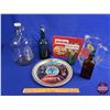 Image 1 : Collector Combo : Ontario Canada Tray, Glass Bottles, Huntley & Palmers Cookie Box, Pitcher, Sprite 