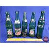 Image 1 : Green Glass Pop Bottles (5): Canada Dry (3), Mountain Dew & H.P'S. (H.P'S Measures : 10"H) (SEE PICS